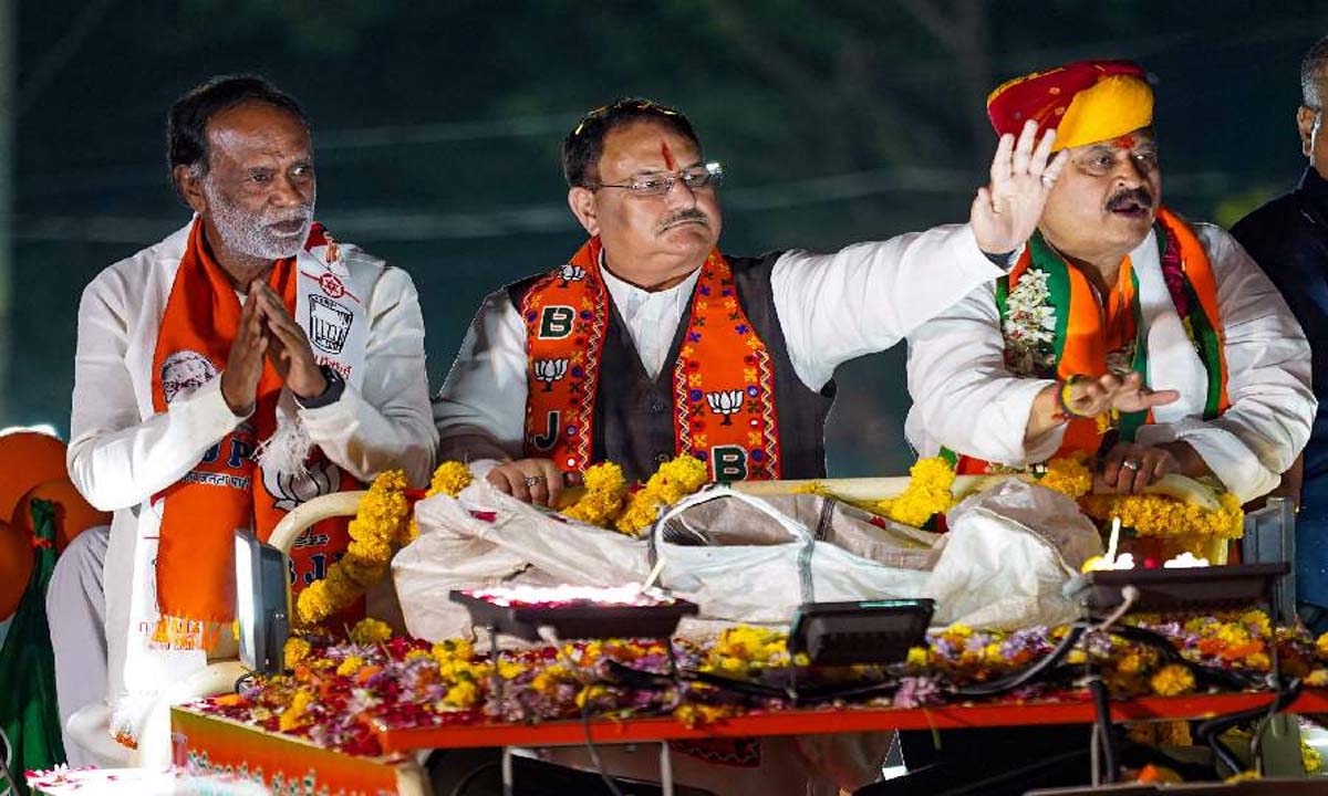 Bharatiya Janata Party President JP Nadda did a road show in Hyderabad