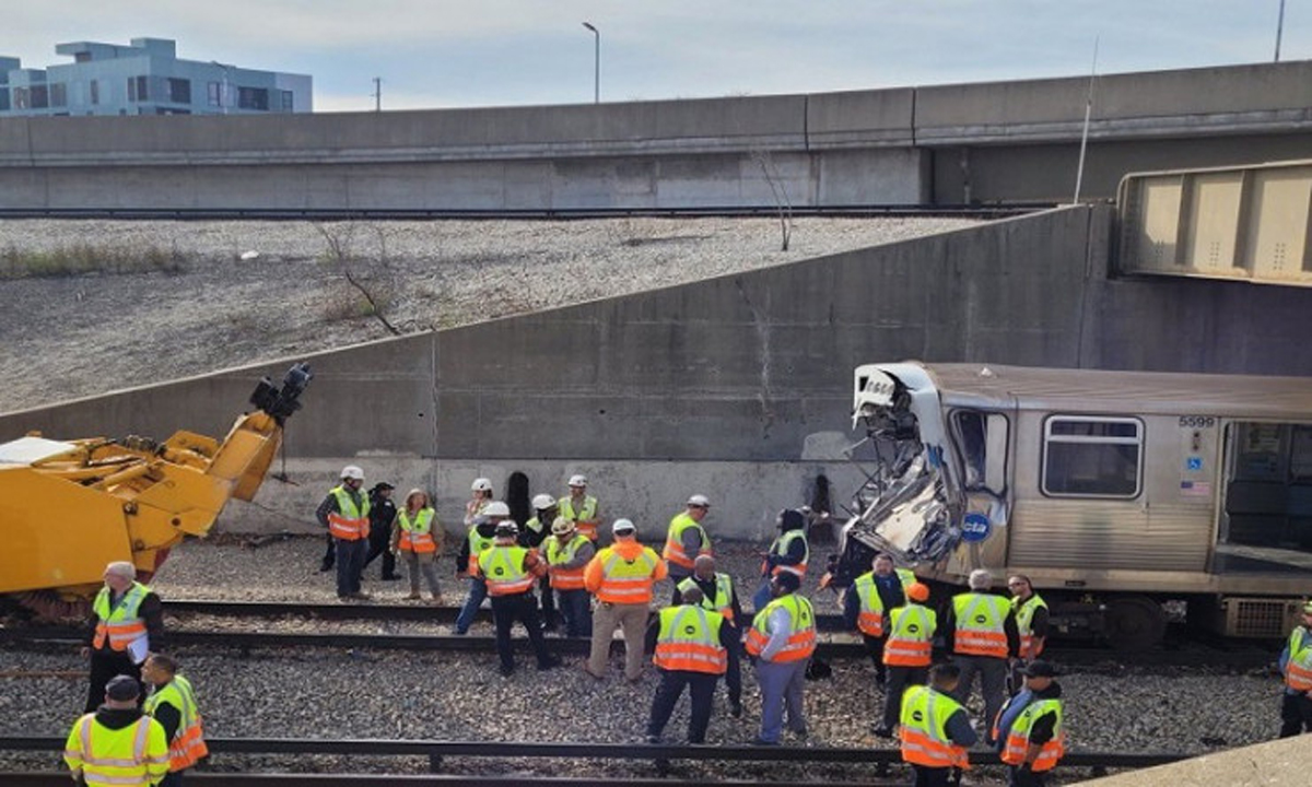 40 passengers injured, three in critical condition after train collides with rail equipment in Chicago