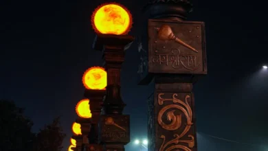 Road in Ayodhya decorated with sun-themed pillars ahead of consecration ceremony at Ram temple