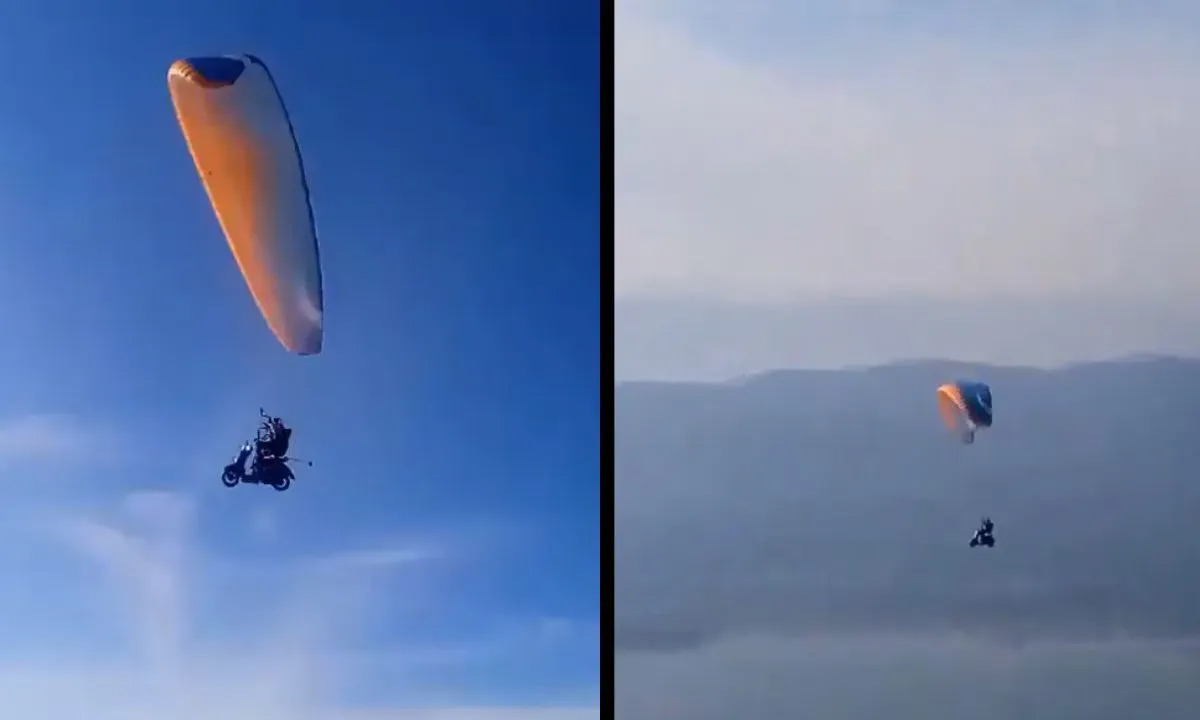 Young man did paragliding on e-scooter, see VIDEO of his amazing feat