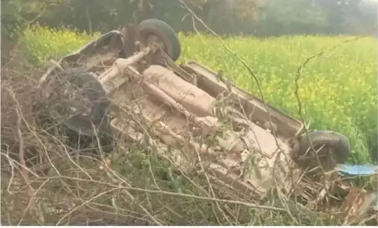 Eco van overturns in field after colliding with Nilgai