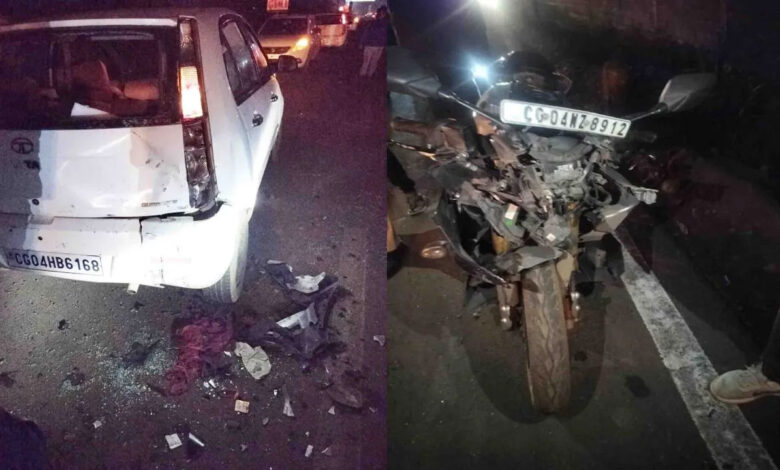 The bike rammed into a car parked on the side of the road, flying into pieces