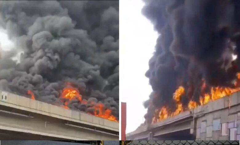 Massive fire breaks out in fuel tanker, entire fly-over burnt to ashes, watch LIVE VIDEO