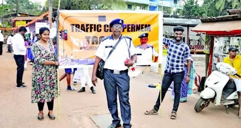 Students take out traffic awareness tableau in Pernem Shigmo parade