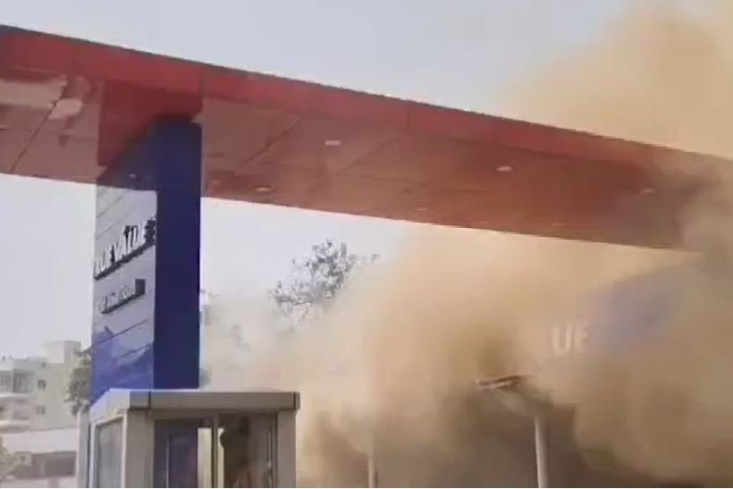 A massive fire broke out at a car showroom in Hyderabad.