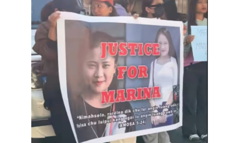 Aizawl: Marina Lalchhanhluahi murder case; public outrage in Aizawl demanding an impartial investigation.